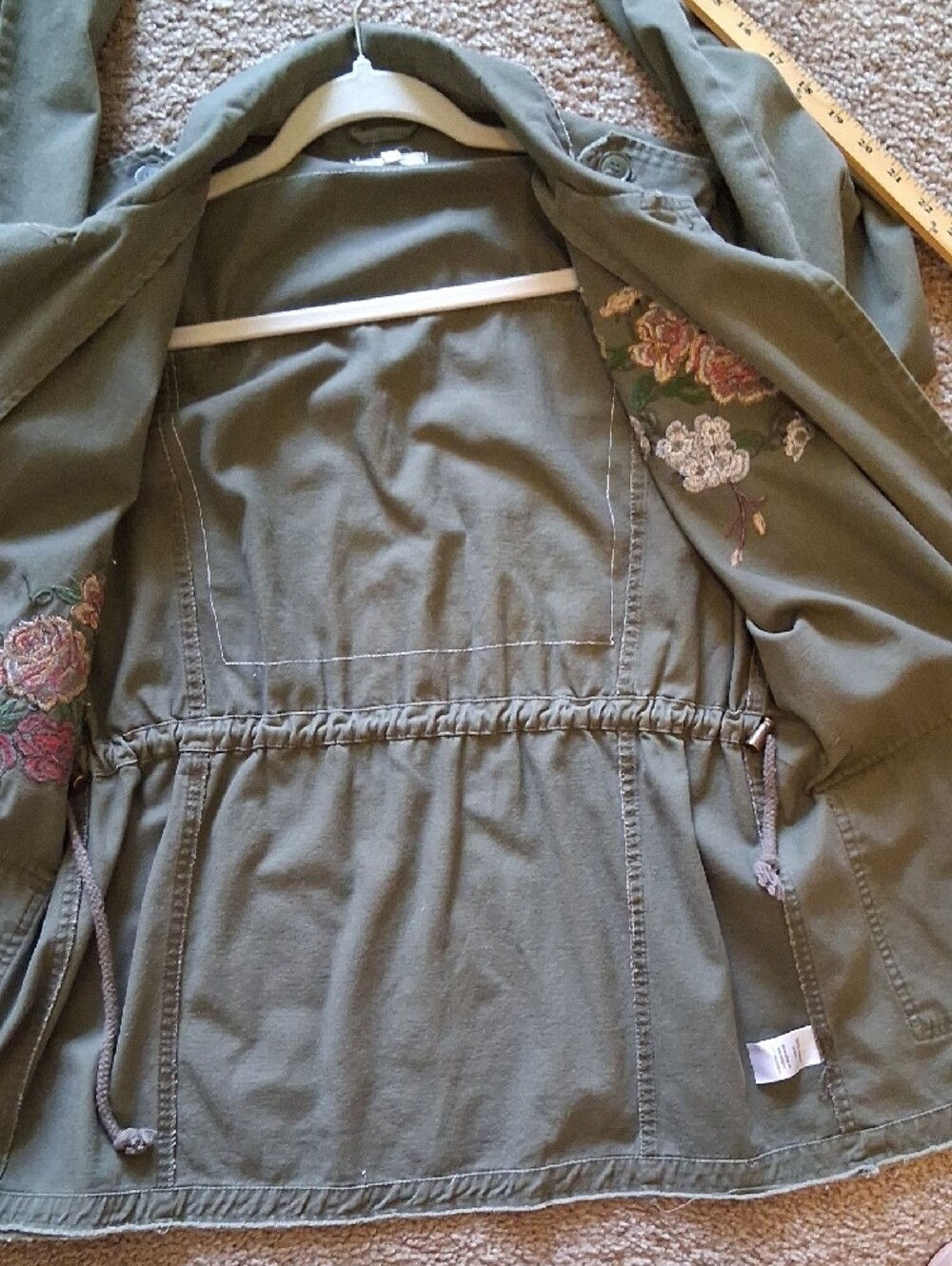 Maurices Olive Green Utility Jacket with Floral Embroidery And ACDC Design - Picture 11 of 16